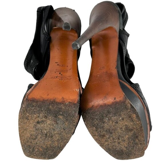 YSL Soft Black Leather Open Toe Platform Heels Size 37.5 Yves Saint Laurent - Picture 8 of 9